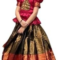 MANMADHU Girls’ Traditional South Indian Pattu Pavadai Set – Silk Blend Langa Voni with Zari Border for Festivals & Weddings-image-95