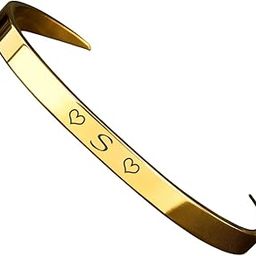 Gold Plated Alphabet Initial Bracelet A-Z | Unisex Kada Design | Hypoallergenic Stylish & Adjustable Jewelry for Men & Women-image-25