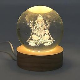 One94Store 3D Crystal Ball Night Lamp – Engraved Ganesh Ji LED Light, USB-Powered Table Lamp with Wooden Base, Romantic Home & Office Décor, Bedroom, Anniversary, Birthday Gift (Warm White)-image-96