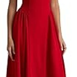 Red High Neck Maxi Dress with Volume Skirt-image-2