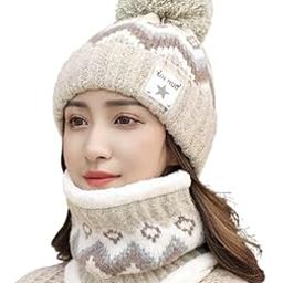 Women Hat & Scarf, Velvet Neck Scarf Beanie Hat Skiing Hat Hiking Sports for Autumn Winter, 54-58 cm-image-63