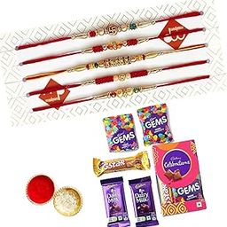 Maalpani Designer Bead Rakhi Set of 5 - Chocolates Hamper Combo - Rakhi to India for Rakshabandhan Celebration-image-42