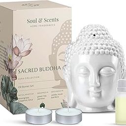 Soul & Scents Sacred Buddha Ceramic Tea Light Burner | Aromatic Oil Diffuser with Free Lemongrass Oil (10 ml) | Gift Set for Meditation, Relaxation & Special Occasions-1