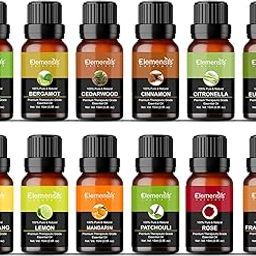 Elemensis Naturals Pure & Natural Basil, Bergamot, Cedarwood, Cinnamon, Frankincense, ylang ylang, Eucalyptus, Mandarin, Lemon, Patchouli, Rose, citronella essential oil, (Combo Pack of 12)-4
