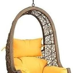 DREAM DECORS Outdoor Furniture Single Seater Swing Without Stand (Black With Yellow Cushion) (Brown/Yellow)-picture-18