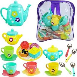PLUSPOINT Tea Set with Bag Tea Party Pretend Playset for Kids, Teapot Play with Storage Bag Set Pretend Play Set Kitchen Toy Teapot Gift for Toddler Kids Children Boys Girls 3 Years Old (Tea Toys)-image-30