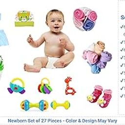 Unique Ideas - 27 Pieces New Born Baby Gift Set for 0-6 Month Baby (Clothes, Feeding, Napkin and Toys) (27 Pieces Pack)-image-42
