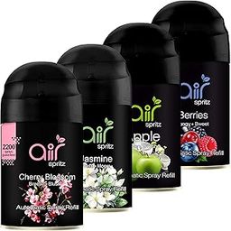Air Spritz 225ml Freshmatic Automatic Air Freshener Refill (GREEN APPLE | RIPE BERRIES | CHERRY BLOSSOM | JASMINE - Pack of 4) | Automatic Room Freshener, Bathroom Freshener and Room Spray-18