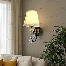 Prop It Up Vintage Wall Light, Black and Golden Antique Finish, Glass Shade with Crystal Tassels, LED Compatible, 10W, Wall lamp for Living Room, Without Bulb-image-62