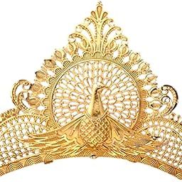 Golden Mukut for Bride – Bridal Gold Plated Crown Hair Accessories for Women | Party Fancy Princess Head Crown for Girls | Bengali Biyer Traditional Wedding Tiara | Taj Mukut for God and Goddess-picture-20