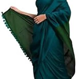 Women Green Textile Handloom Plain Khadi Teal Saree with Blouse For Girl-picture-27
