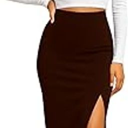 Women's High Waist Bodycon Midi Skirt with Side Slit | Stretchable Slim Fit Pencil Skirt for Casual, Office (Coffee)-image-82