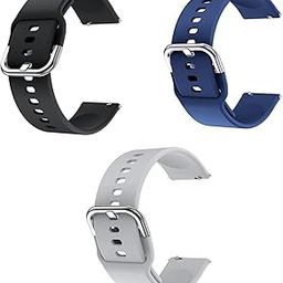 INEFABLE 19mm Smartwatch Strap Metal Buckle Compatible with Noise Colorfit Pro 2/Oxy/Pulse/Beat, Boat Storm Smart Watch & Watches with 19mm Lugs Size (Black,Navy Blue, Light Grey-Pack of 3)-24