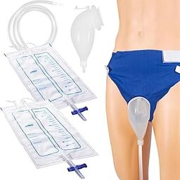 RAJry Wearable Urinal Bag Leak-Proof Anti-Reflux with Reusable Silicone Urine Catheter (2000ml & 1000ml), Portable External Urine Collector Ultimate Comfort for Men Blue-image-17