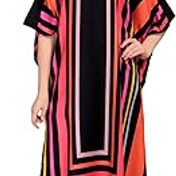 Women's Elegant Rayon Midi Dress for Women – Round Neck, Printed, 3/4 Sleeves, Multiolour, All Over Pattern, Free Size (STC-RAYON-KAFTAN-212-AB) Multicolour-image-90