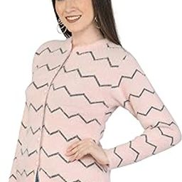 Women Woolen Round Neck Cardigan Sweater Soft Rabbit Wool Hair Cardigan Winter Wear Pure Wool Cardigan for Women Free Size Cotty Warm Cardigans with Side Pockets (XL, Dustypink)-16