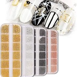 NAILWIND Metal Nail Art Beads, 3D Nail Design Decoration Mini Stainless Steel Balls,Nails Accessories,Rhinestones Mixed, For Nail Art (Silver)-39