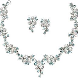 Oxidised Silver-Plated Cubic Zirconia & White Pearls Studded Necklace With Earrings Jewellery Set For Girls and Women-10