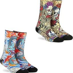 Men Polyester Blend & Women Crew Length Socks (Skulls+Dragon)(Combo Pack Of 2 Pairs; Anti-Odour; Breathable; Durable)-image-20