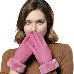 Tomorrow H Women's Winter gloves Soft Warm Touch Screen Gloves for Cold Weather Windproof Covered Finger faux fur on the inner for cold weather Women Cute design Plush Fur Cuff Stone Crafted-image-61