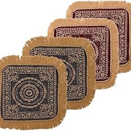 Kuber Industries Pack of 4 Velvet Pooja Mat for Sitting On Floor | Comfortable Eating Aasan for Home | Decorative Sitting Mat for Meditation & Mandir | Floral - Maroon & Grey-9