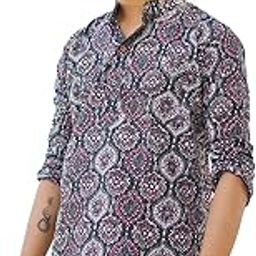 Men's Printed Handloom Premium 100% Cotton Ethnic Full Sleeve Short Kurta-image-88