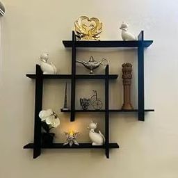 SS.COLLECTION Wall Mount Floating Shelves, Wooden Intersecting Display Rack, Wall Storage Unit for Living Room, Kitchen, Office, Black-image-33