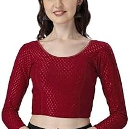 Cotton Lycra Dobby Full Sleeves Saree Blouse Readymade Crop Top Choli for Girls & Womens-image-87