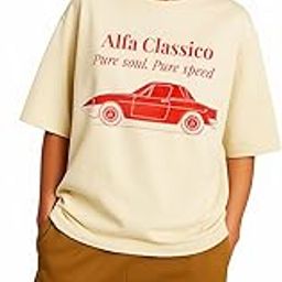 Oyma Women's Oversized T-Shirt – Alfa Classico Red Car Graphic Tee | Vintage Italian Car Print | Loose Fit Cotton Top | Streetwear Style Casual Wear-image-63