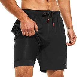 Mens Swimsuit Trunks 7" Quick-Dry Swim Shorts with Compression Liner and Zipper Pockets-picture-18