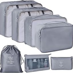 7 Pcs Travel Organizer Pouch Packing Cubes for Clothes Space Savers Bags Cosmetics/Underwear/Socks/Shoes Toiletry Organiser Pouch (Grey, Fabric)-image-6