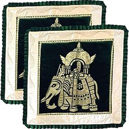 Velvet Pooja aasan Velvet Prayer mat | foil Work | Premium Velvet | Set of 2 Pieces. 23 x 23 inch (Dark Green)-4