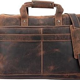 17 Inch Men's Genuine Hunter Leather Laptop Shoulder Bags for Men Office Travel, Distressed Brown Real Leather Briefcase Vintage Messenger Bag with Multiple Compartments, Trolley attachment-9