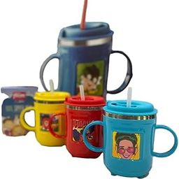 Y MOX Stainless Steel Milk Sipper Mug for Kids with Soft Silicone Straw and Handle,Anti-Spill Sippy Cup, BPA Free-300ml-Pack of 1 (Multicolor)-20