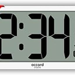 ACCORD CLOCKS Large Digital Wall Clock 14 Inch - Battery Operated (No Wires), Big Display with Alarms, Day & Date (Indian Format), Room Temperature -Plastic,White-33