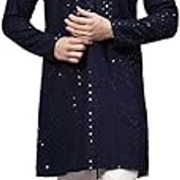 Men's Yellow Chikankari Embroidered Sequined Kurta Set-image-3