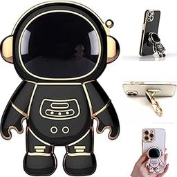 Prolet Cute Phone Stand Holder,Creative Astronaut Design Foldable Cell Phone Kickstand for Desk,Bling Creative Phone Ring Compatible All Phones and Tablets for Men & Woman-Black-17