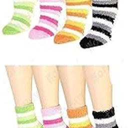 Multicolour Fuzzy Striped Socks for Women, Pack of 6IN, Alpha, Free Size, 6, fuzzy socks-52