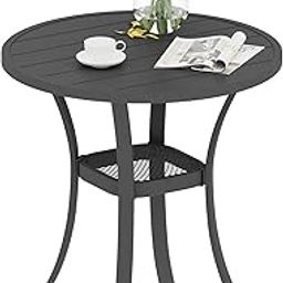 VICLLAX Patio Dining Table, Round Patio Table Metal Outdoor Bistro Table with Rack for Balcony Garden Deck, 27.6Inch Dark Grey-image-69