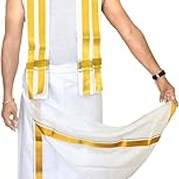 Men's Polycotton Zari Border Dhoti with Towel/Double 3.8 Metres-picture-52