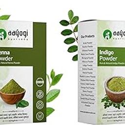 Natural Hair Color Duo – Henna Powder & Indigo Powder | 100% Pure & Herbal | No Chemicals or Dyes | For Natural Black & Brown Hair | Long-Lasting Grey Coverage | 2 x 200 gm | Aayogi Ayurveda-image-0