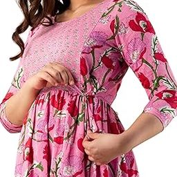 Krishna VASTRAM Women's Pure Cotton All Over Printed Kurti Gown Feeding Dress Maternity Gown Feeding Nighty-picture-37