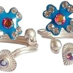 Brass Blue Enamel Star Toe Rings for Women | Adjustable Open Band with Stone Work | Traditional Ethnic Toe Jewelry | Lightweight | Set of 2-image-81