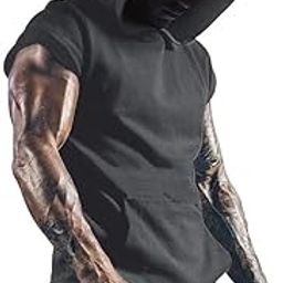 Men's Short Sleeve Hoodie - Lightweight Casual Cotton Blend Sweatshirt with Kangaroo Pocket - Perfect for Everyday Wear (in, Alpha, M, Regular, Black)-picture-8