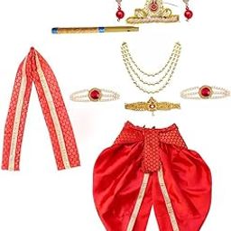 ITSMYCOSTUME Krishna Dress for Baby Boy Kids Set of 10(Dhoti,Patka,Hip Cover,Mukut,Morpankh,Bansuri,Kamarband,Bajuband,Kundal) Little Krishna Ji Kanha Janmasthmi Costume for Kids-13
