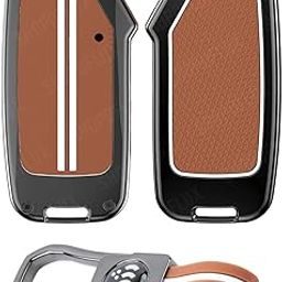 SHOPOFLUX Metal Key Cover Compatible with Kia Seltos 2024 2023 Facelift HTX | Carens Clavis X Line | Sonet Facelift 4 Button Smart Key (Brown Silicone)-image-57
