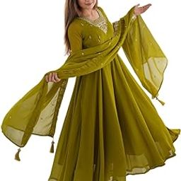 by Pure Soft Georgette Fabric Fully Flair Anarkali Kurti and Pent with Dupatta Set.-image-91