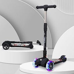 R for Rabbit Road Runner Scooter for Kids of 3 to 14 Years Age 4 Adjustable Height, Foldable, LED PU Wheels & Weight Capacity 75 kgs Kick Scooter with Brakes (Black)-1