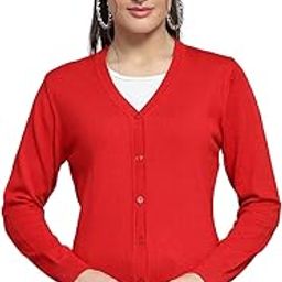 Womens Solid Red V Neck Full Sleeve Cardigan_1242738VN-9054-image-2