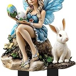 UJEAVETTE Easter Fairy and Bunny Garden Stake Planter Decoration for Pathway Yard Lawn-image-88